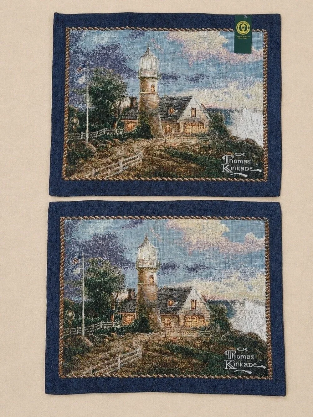 Thomas Kinkade A Light in the Storm Tapestry Standard Shams Pair NWT Tag USA